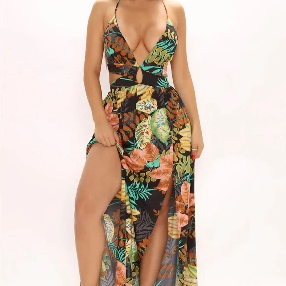 fashion nova tropical dress Vestido Maxi Kiana Tropical - Negro/Combinado